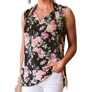 NEW Andrée by Unit Romantic Garden Party Rose Floral Tie-Neck Sleeveless Top M